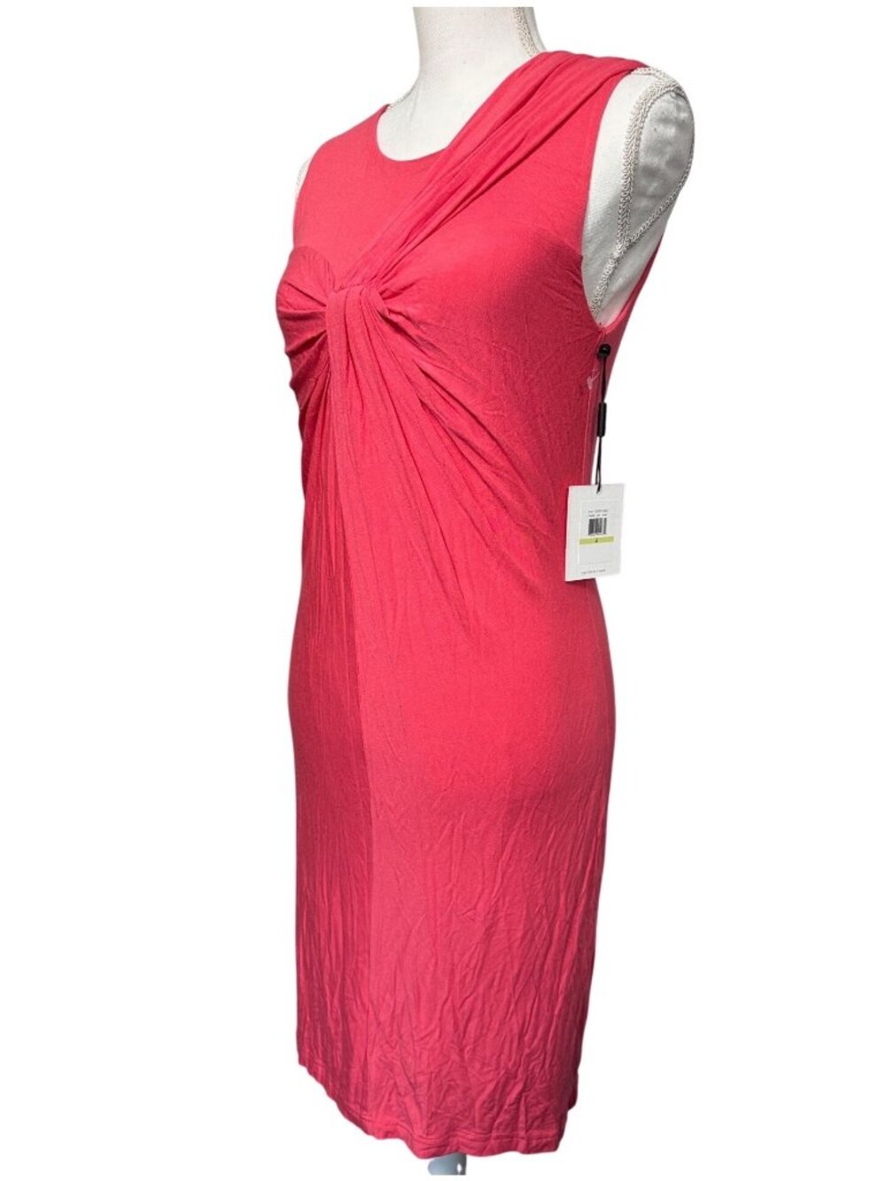 Calvin Klein Coral Sleeveless Twist Front Sheath Dress 10 Rayon Blend Stretchy